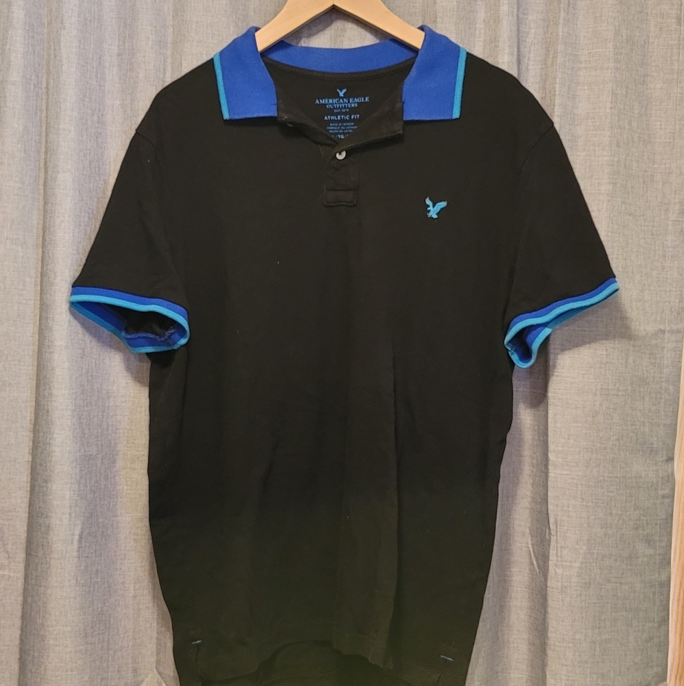 American Eagle Men's XL black and blue polo